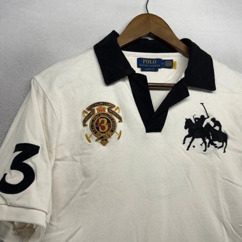 Ralph Lauren Polo Shirt men's medium White Two Horseman Crest Big Pony Johnny